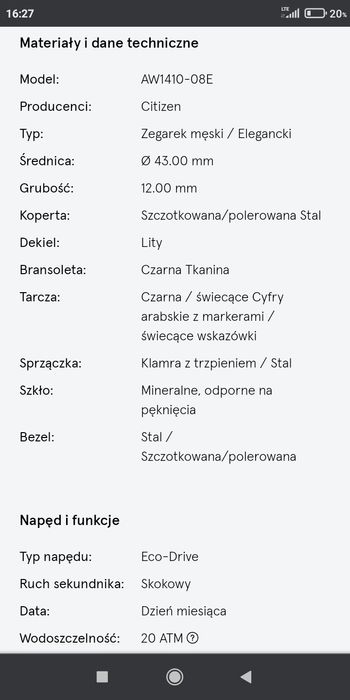 Zegarek Citizen Eco-drive.