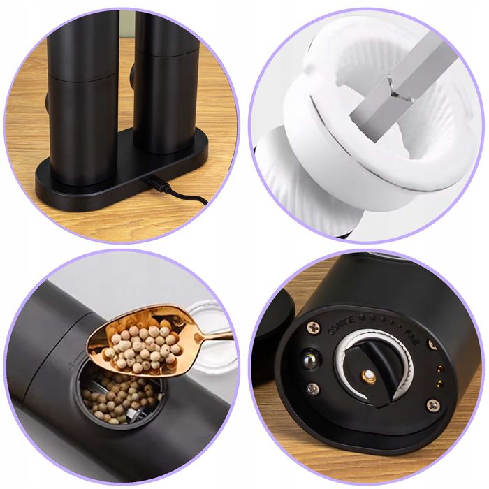 MŁYNKI elektryczne Zestaw do soli pieprzu AKUMULATOROWE Powystawowe