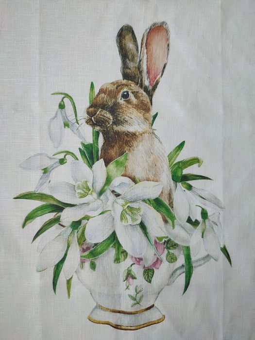 Льняний кухонний рушник "Великодній зайчик". Англія