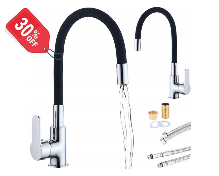 BATERIA KUCHENNA Elastyczna Wylewka Kran Czarny Giętki (WYPRZEDAŻ 30%)