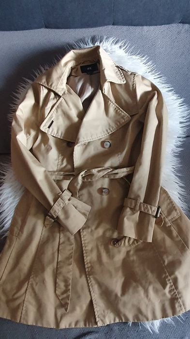 H&M beżowy płaszcz trencz prochowiec rozm. S 36