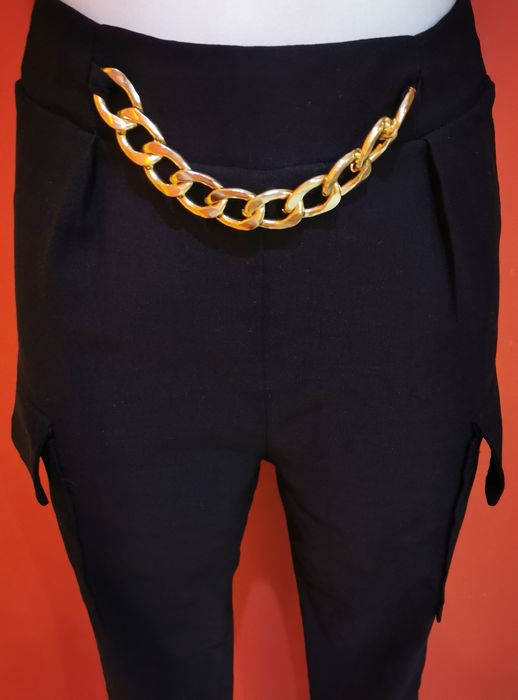 Spodnie czarne bojówki łańcuszek