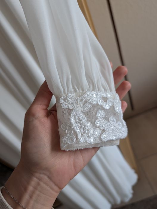 Suknia ślubna muślinowa śmietankowa błyszcząca 36/38 170cm