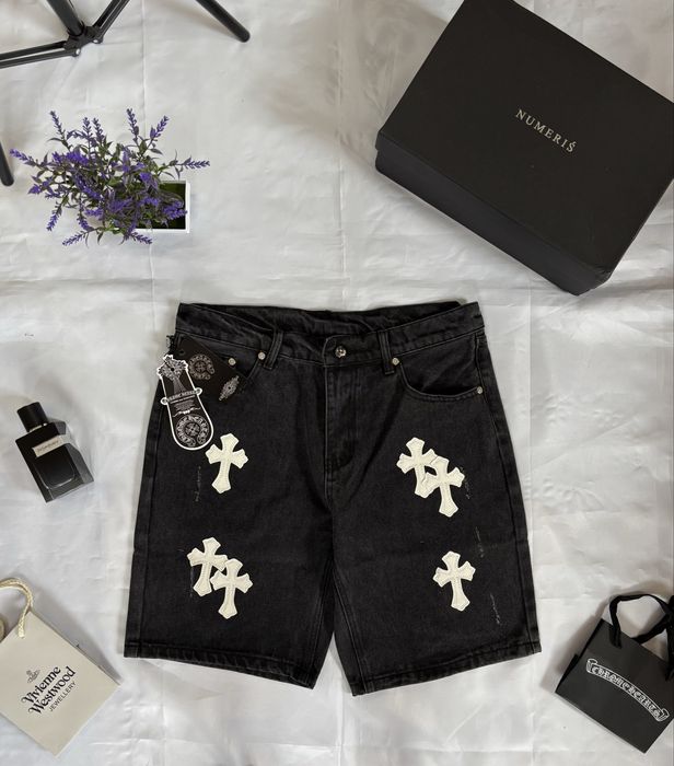 Шорти джинсові Chrome Hearts Хром Хартс Shorts Jeans Топ Сині Чорні Хрести Топ Літо