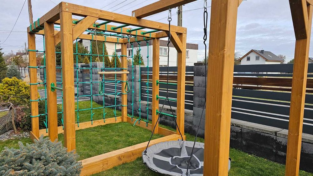 Drewniany plac zabaw MAŁPI GAJ gym set huśtawka montaż lub wysyłka