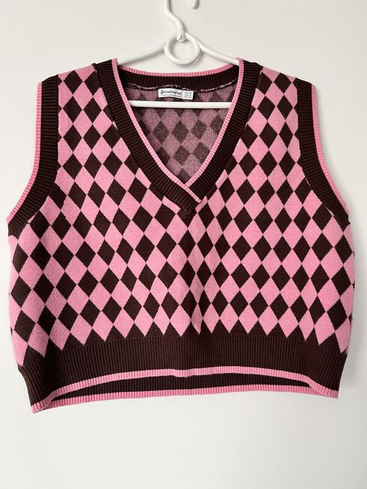 różowo-brązowa kamizelka swetrowa Stradivarius M 38