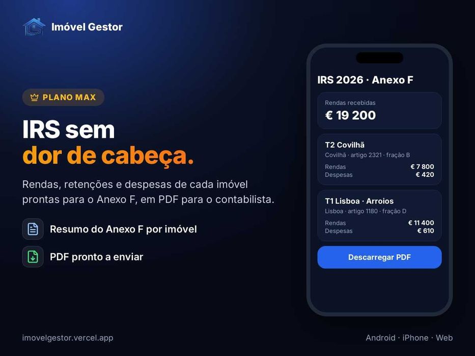App gestão de arrendamento: rendas, recibos e IRS – plano grátis