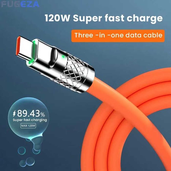 Kabel 3w1: microUSB, USB C, lightning 120 cm żółty