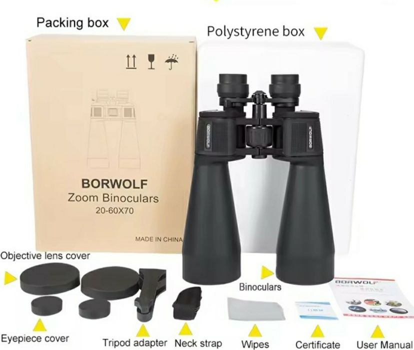 Бінокль BORWOLF 20-60x70 HD Zoom новий