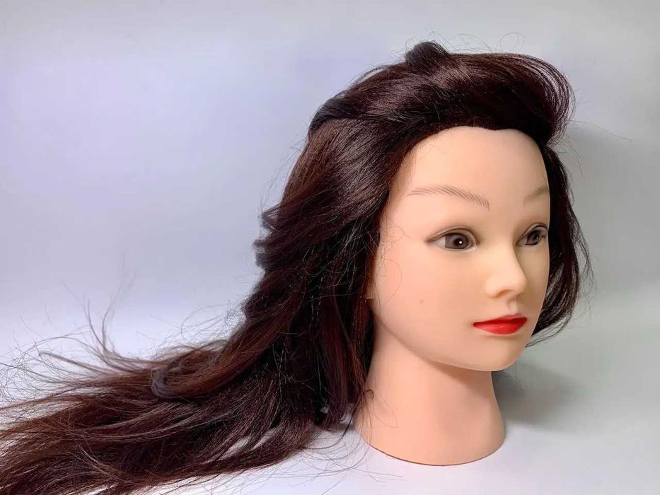 Учебная голова манекен с термоустойчивым волосами с штативом  шатен