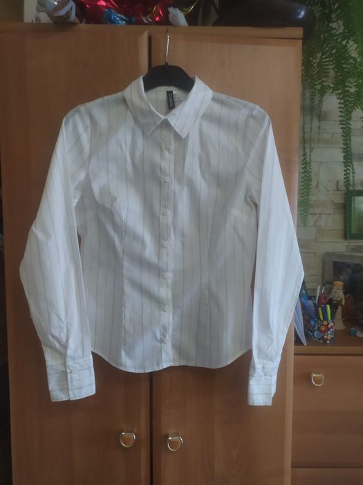 Koszula bawełniana z długim rękawem w paski 36 S zapinana guziki H&M