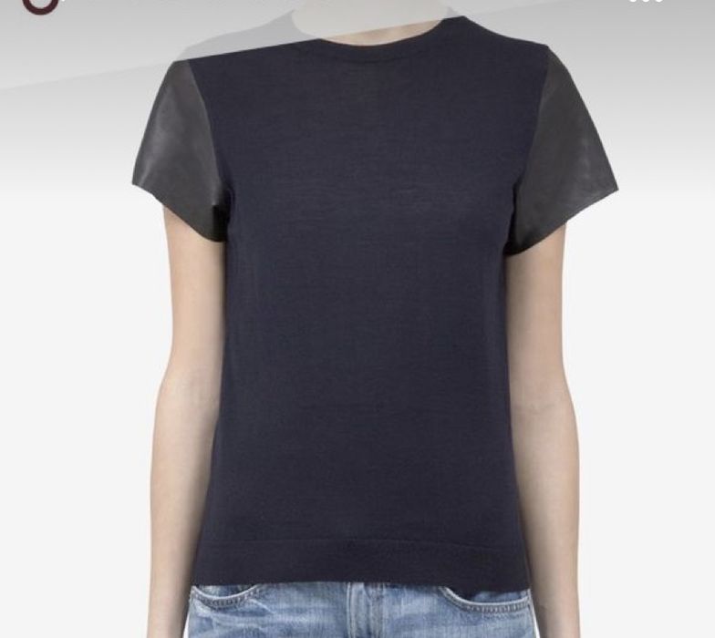 Sweterek bluzka top WEŁNA 100% ze skórzanymi rękawkami S Vince