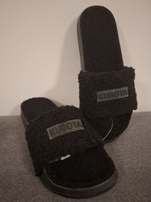 Klapki kubota 39 z wkładką baranek czarne