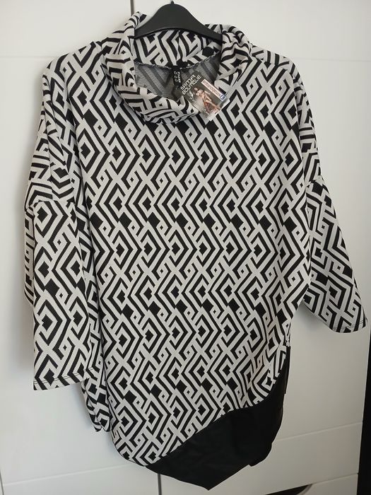 Bluza golf asymetryczna,wstawki ze skórki