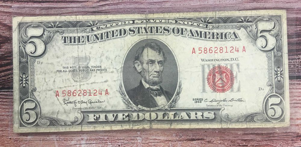 5 dolarów 1963 rok - czerwona pieczęć - stan VF - #2