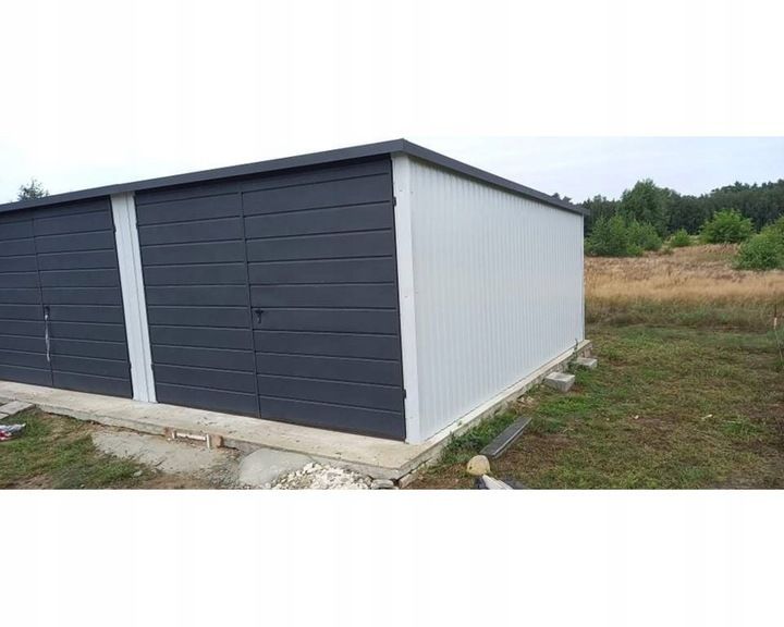 Garaż dwustanowiskowy 7x5 m - Dach jednospadowy, Brama dwuskrzydłowa,