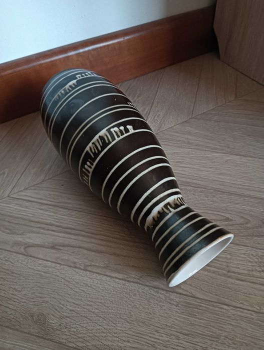 Wazon ceramiczny w pasy ciemny brąz 28cm Haldensleben