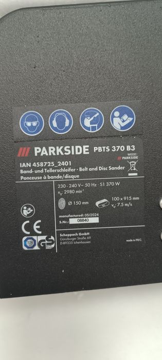 Стрічково-дискова шліфувальна машина Parkside PBTS 370 B3 Гриндер парк