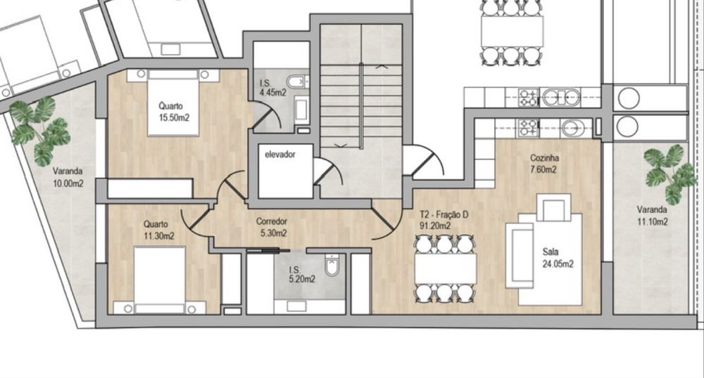 Apartamento T2 (105m2), com garagem fechada (19.5m2)