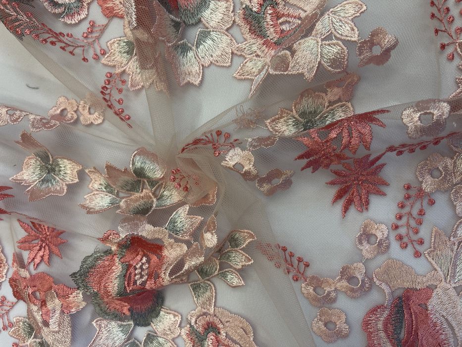 Tkanina koronka siatka haftowane kwiaty