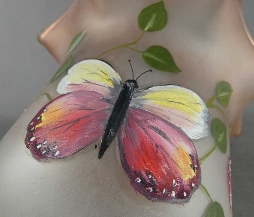 TULIPAN klosz LAMPA NAFTOWA malowany motyl liść 8,6 cm