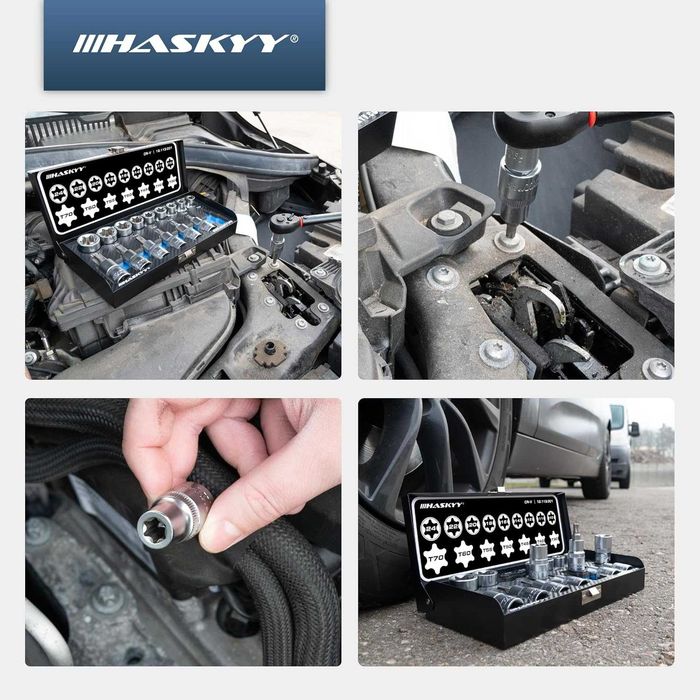 HASKYY profesjonalny 16-częściowy zestaw bitów, Torx, nasadki nasadowe