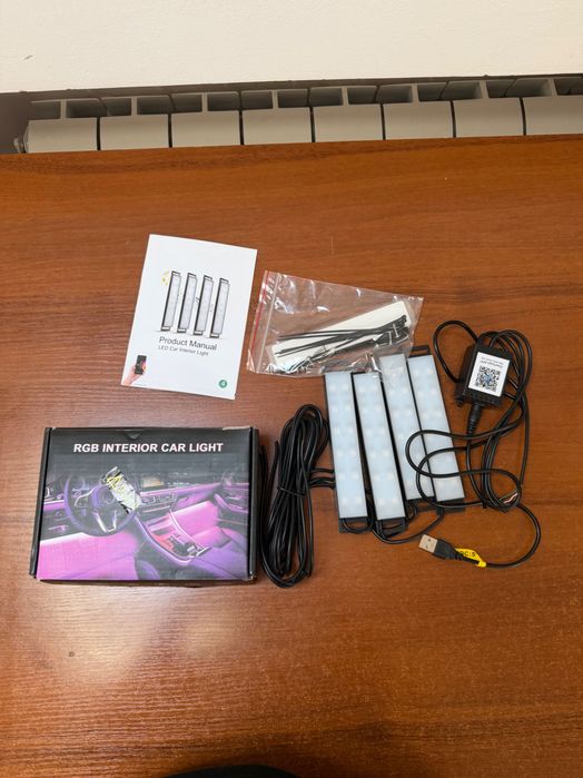 Oświetlenie Wnętrza LED RGB do Samochodu USB Aplikacja Bluetooth