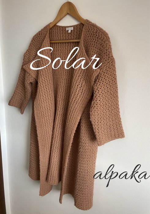 Solar dlugi miesisty kardigan alpaka pudrowy róż morela