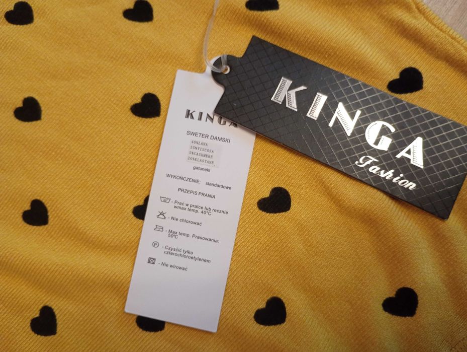 Nowy sweterek żółty w serduszka rozmiar M/L