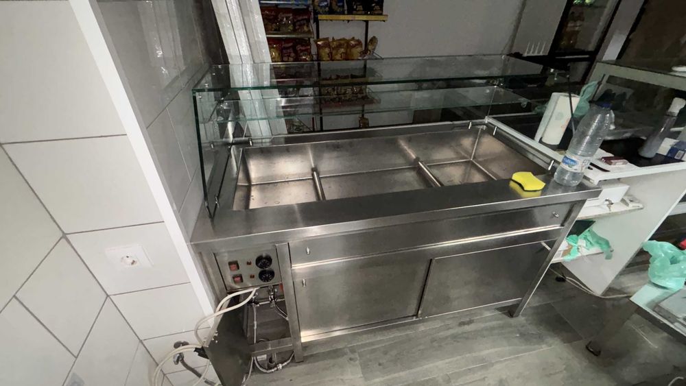 Balcão/Expositor Banho-Maria em vidro _ 230V Inox c/ Vitrine e Estufa – 4 GN1/1 ou 8 GN1/2