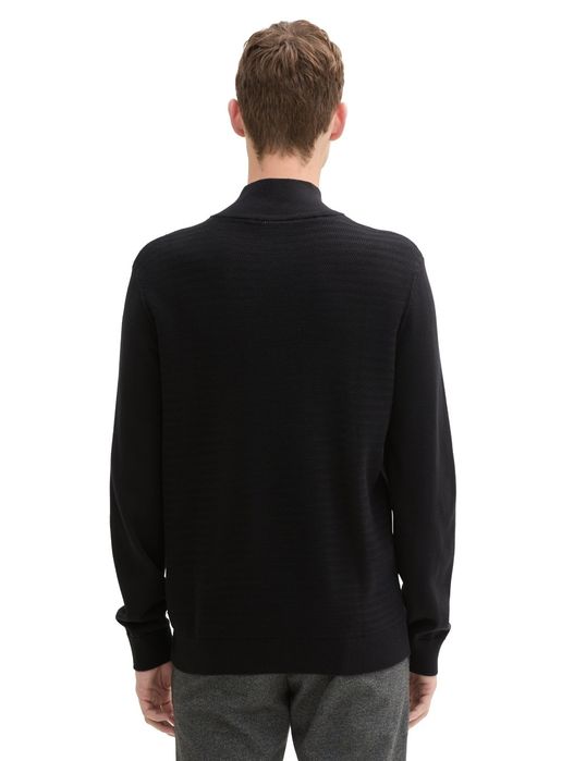 Sweter męski Tom Tailor Knit troyer in a mix of textures r. S black