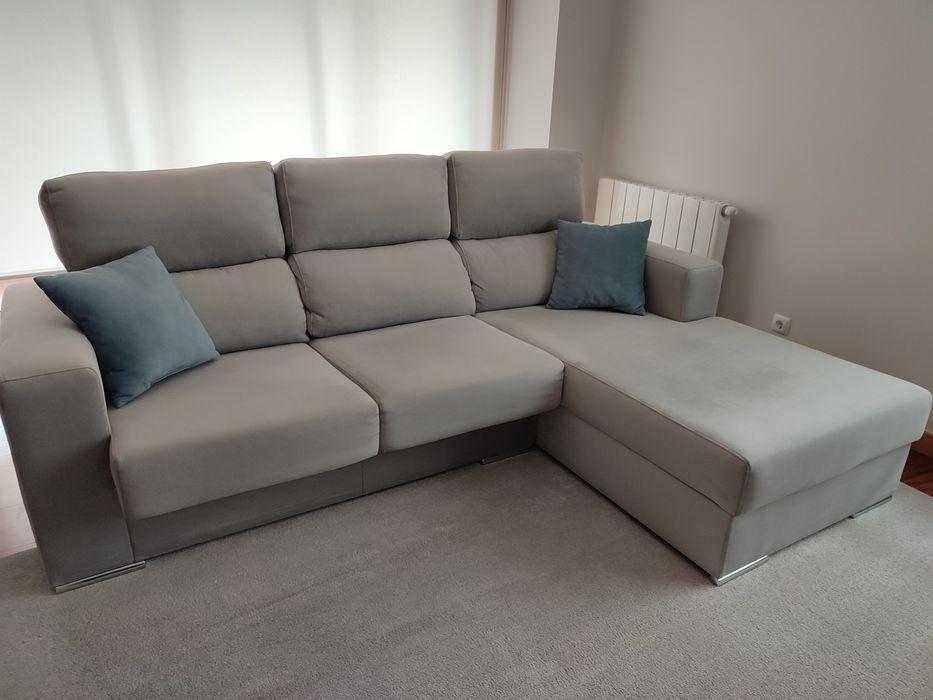 Sofá com chaise longue Cinzento