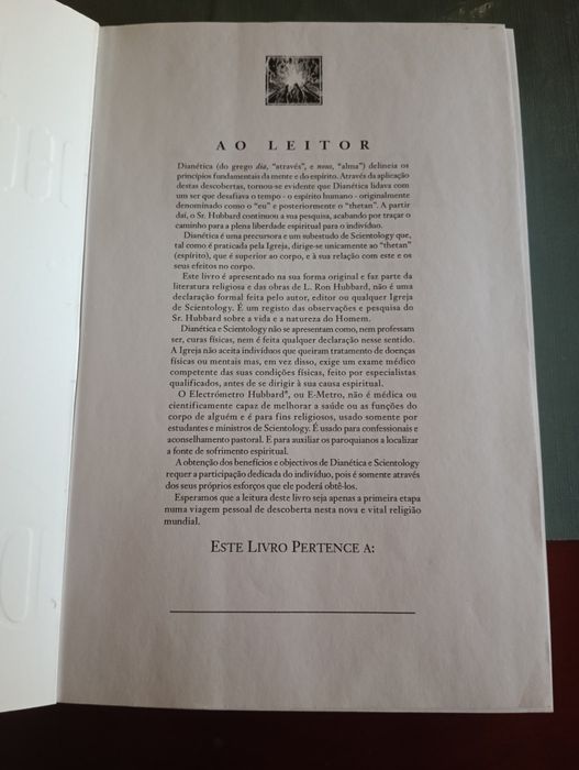 Livro novo " Dianética, o poder da mente sobre o corpo"