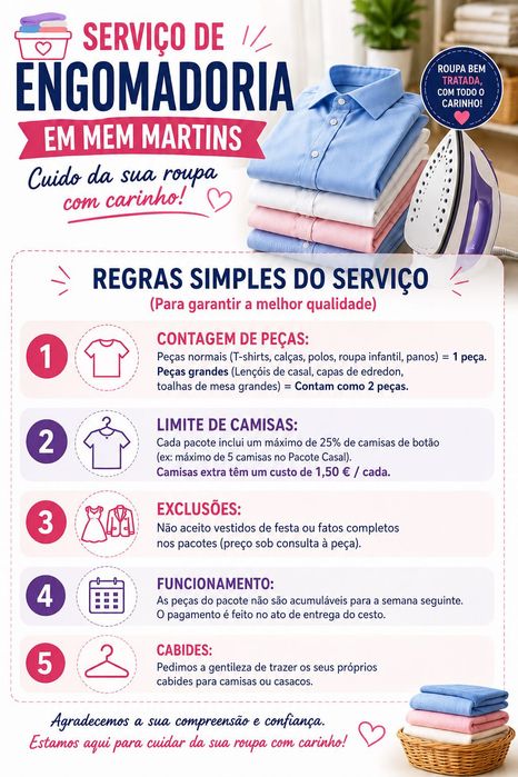 Serviço De Engomadoria Familiar em Mem Martins
