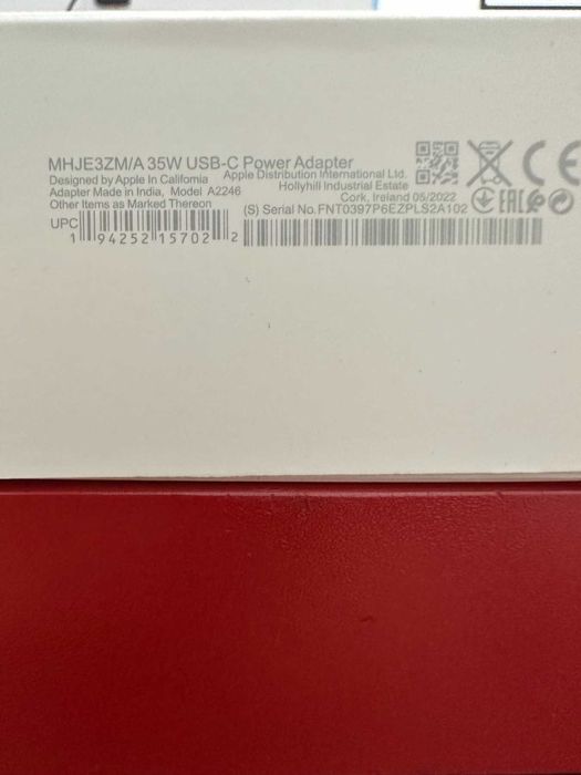 Мережевий зарядний пристрій СЗУ для Apple Dual USB-C+C A2246 35W+кабел