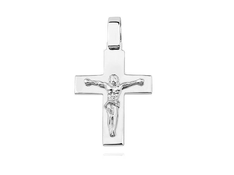 Elegancki Duży Gładki Srebrnt Krzyż Z Wizerunkiem Ks0182C