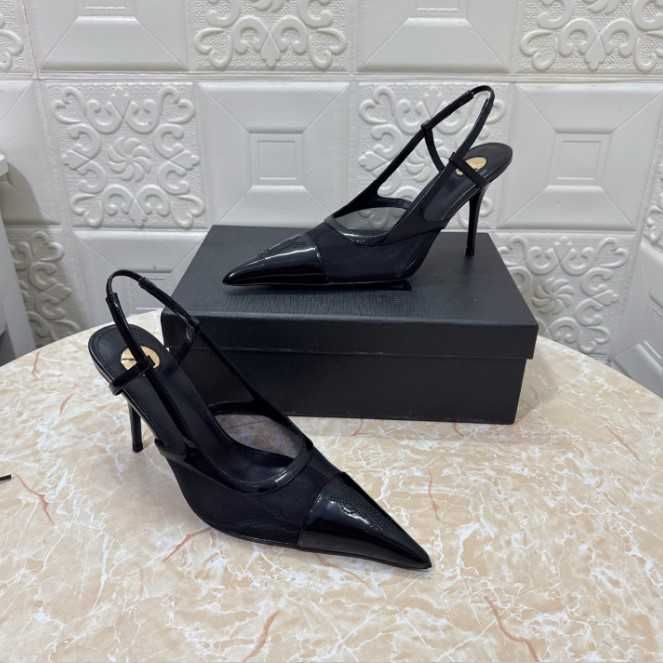 Ekskluzywne Czarne Szpilki Slingback YSL Siateczka Mesh 34-43