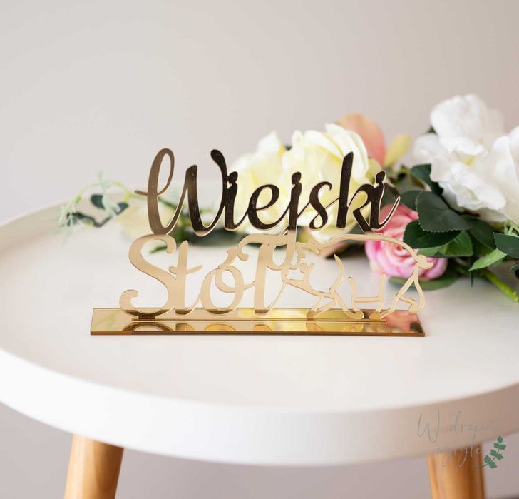 Lustrzany napis Wiejski Stół ślub dekoracja