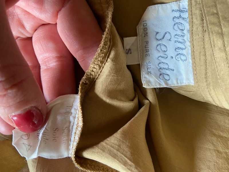 Jedwabna koszula oversize s m 36 38 zloty khaki kieszenie silk