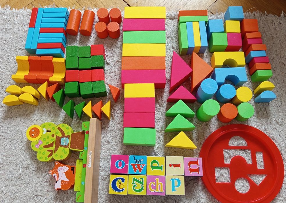 Klocki drewniane piankowe magnetyczne, domek - duży zestaw