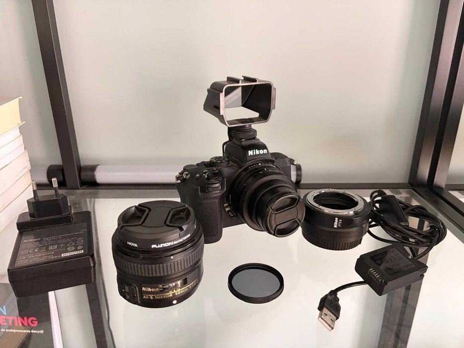 nikon z50 + adapter FTZ +  Nikkor Z DX 16-50 + stałka Nikor AF-S 50mm + filtry - używany, świetny stan + akcesoria