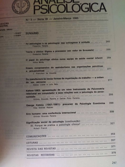 Análise Psicológica nº 3 Série III - Temas Clínicos e Organizacionais