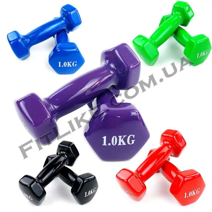 Вінілові металеві гантелі 0,5/1/1,5/2/3/4/5кг прогумовані для фітнеса