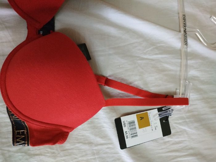 Бюстгальтер брендовый красный хлопок Emporio Armani