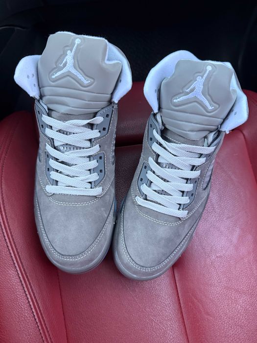 (БЕЗ ПЕРЕДОПЛАТИ) Nike Air Jordan 5 Retro Wolf Grey найк ейр джордан 5 ретро сірі замшеві кросівки з рефлективним язичком та прозорою підошвою