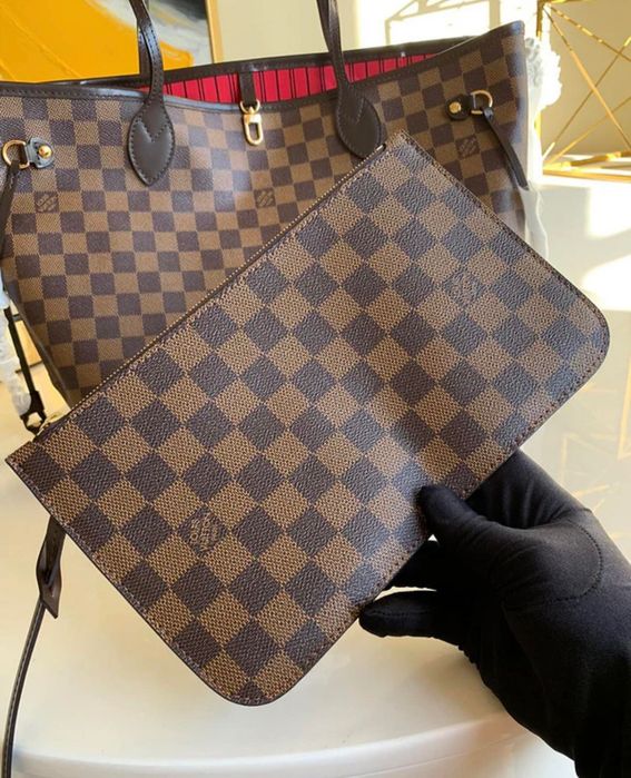 Torebka Louis Vuitton Neverfull shopper bag MM brązowa kratka skóra