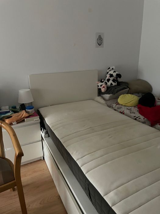 cama solteiro+estrado+cabeceira + 2 gavetas+colchão e capa protetora