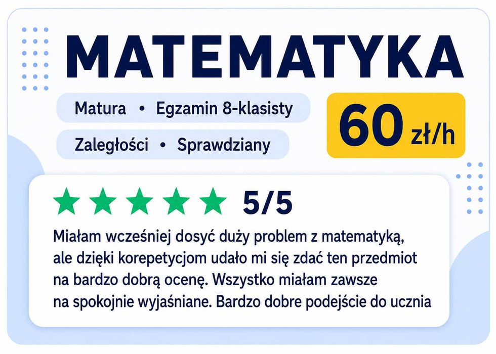 Korepetycje Matematyka – wieloletnie doświadczenie, sprawdzone metody