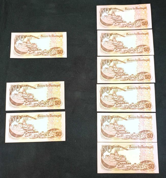 Lote de 9 Notas de 50 Escudos 1968 (Infanta D. Maria) – Estado Soberbo