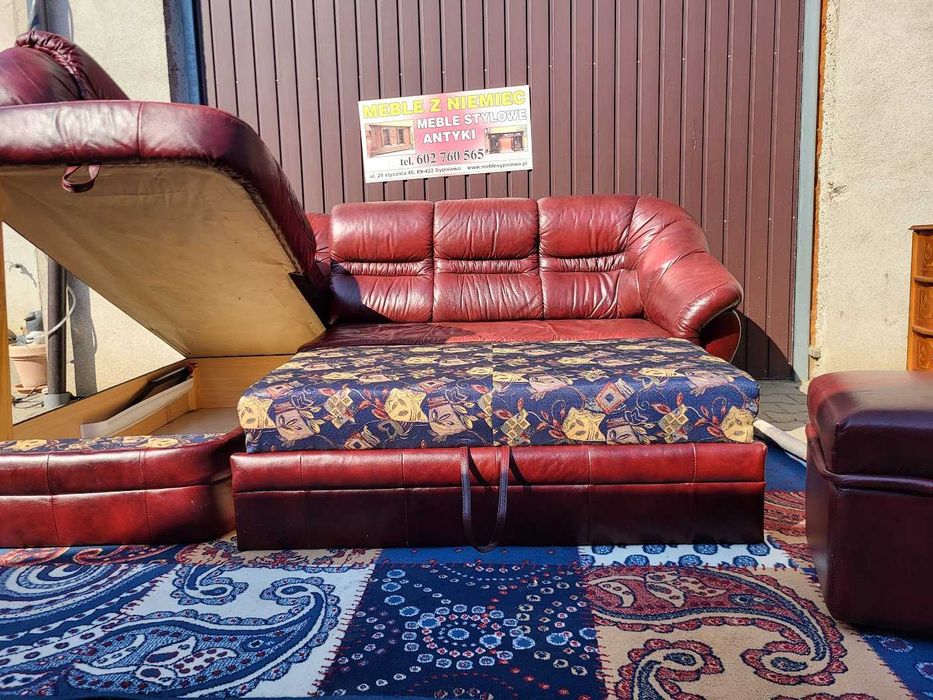 Narożnik wypoczynkowy ze skóry naturalnej  z funkcją spania WYPRZEDAŻ!